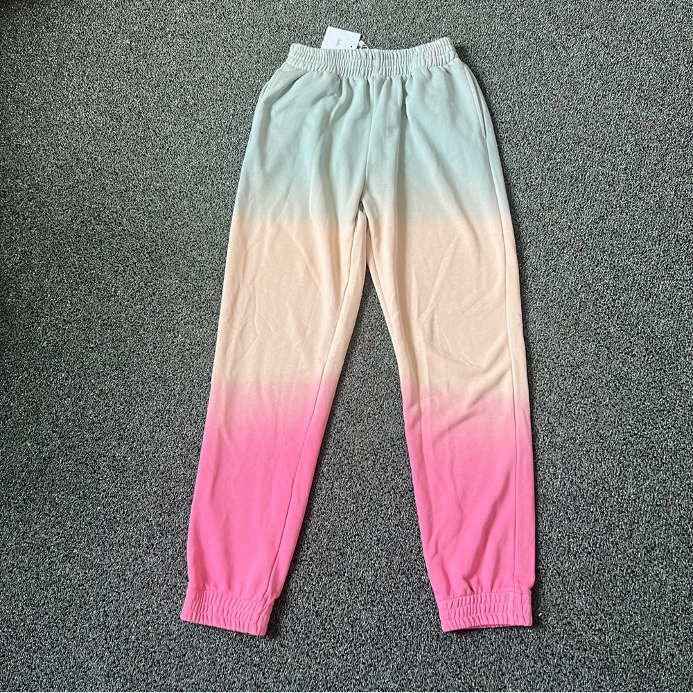 AKIRA 100% Cotton Green Yellow Pink Sunset Ombre Sweatpants Joggers Cozy Pants S
